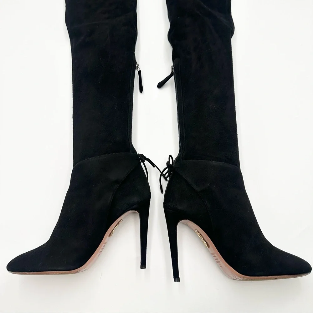 Aquazzura Giselle Over-The-Knee Boots in Black Suede